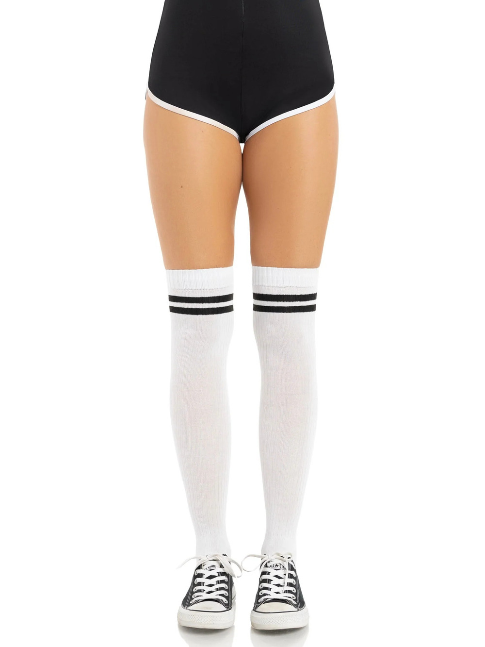 Leg Avenue - Dina Athletic Thigh High Stockings - WHITE/BLACK